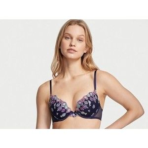 VICTORIA'S SECRET DREAM ANGELS Push-Up Bra Noir Navy Embroidery VS 32DD